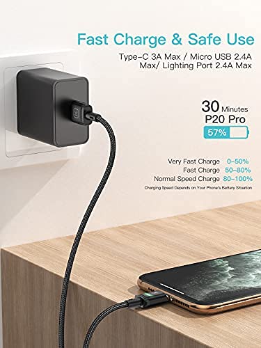 Kuulaa Magnetisches USB-C-Ladekabel, 2 Stück, 3 A, magnetisches USB-Kabel mit Typ-C-Adapter, unterstützt QC 3.0-Schnelllade-Datenübertragung, Nylon-geflochtenes magnetisches Ladekabel (schwarz, 2 m x 2) – Bild 5
