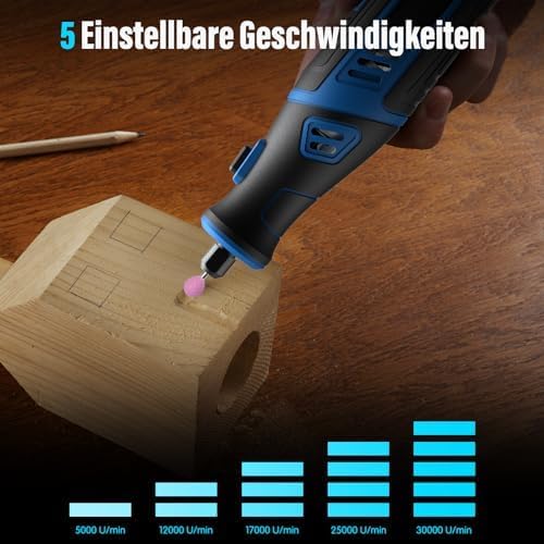 Multifunktionswerkzeug-Akku, 8 V 2,0 Ah Rotationswerkzeug mit LED-Licht, 5 Geschwindigkeiten 30.000 U/min Max, 135 Multifunktionswerkzeuge Zubehörset zum Bohren, Gravieren, Polieren, Schleifen, Rostentfernung – Bild 7