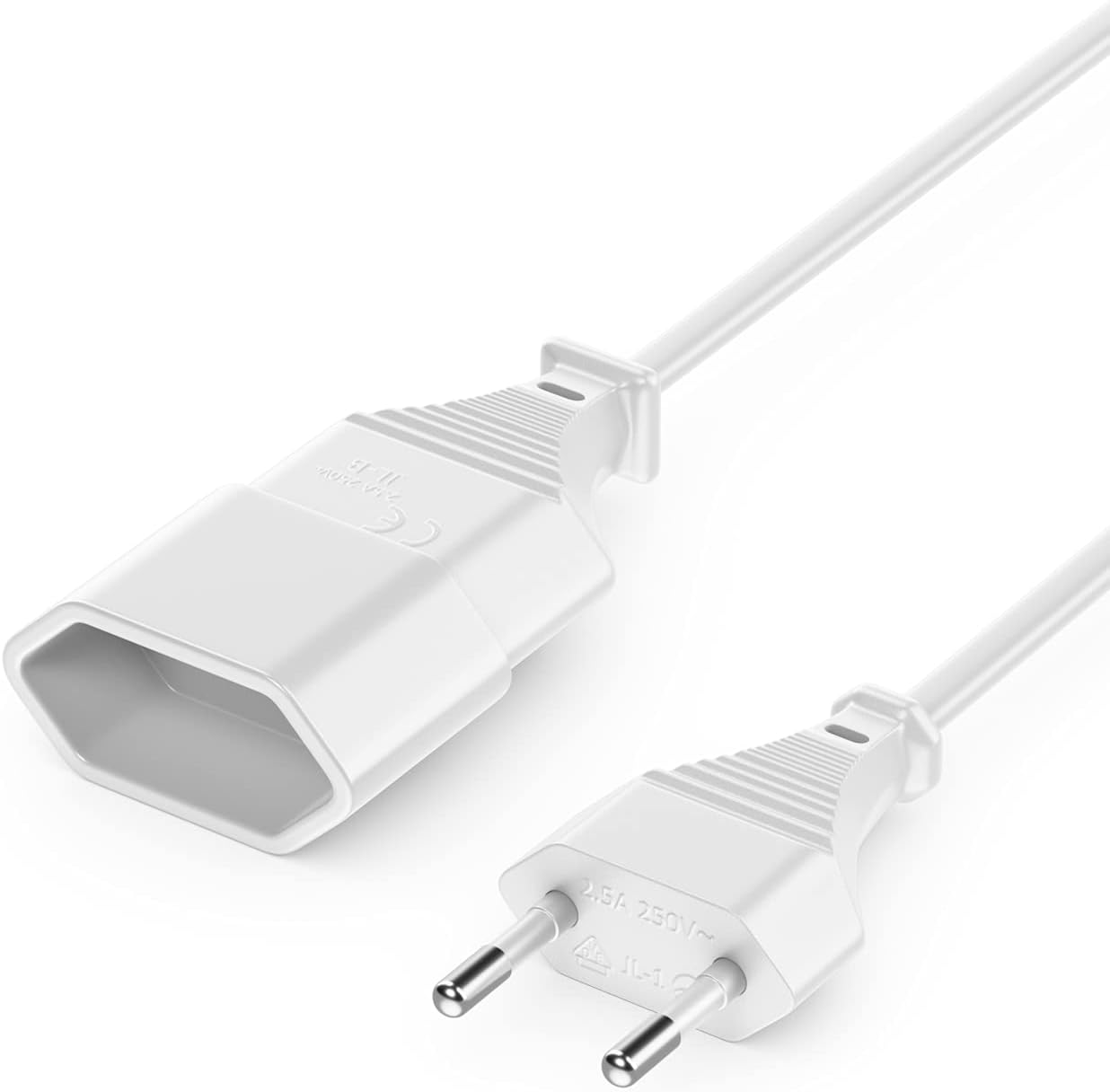 deleyCON 5m Stromkabel Verlängerung Typ C Euro Steckdose - Weiß | Netzkabel-Verlängerungskabel, Euro-Stecker Typ C auf Euro-Buchse Typ C für TV, PC, Monitor, Projektor, Lampe