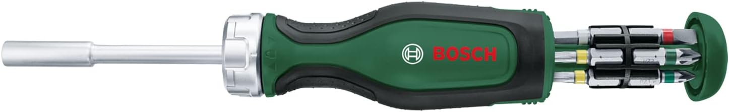 Bosch Ratschenschraubendreher mit Bitmagazin, 12-teilig (Ratschenschraubendreher mit hohem Drehmoment; 12 Bits im integrierten Bitmagazin enthalten; magnetischer Bithalter), Amazon Edition