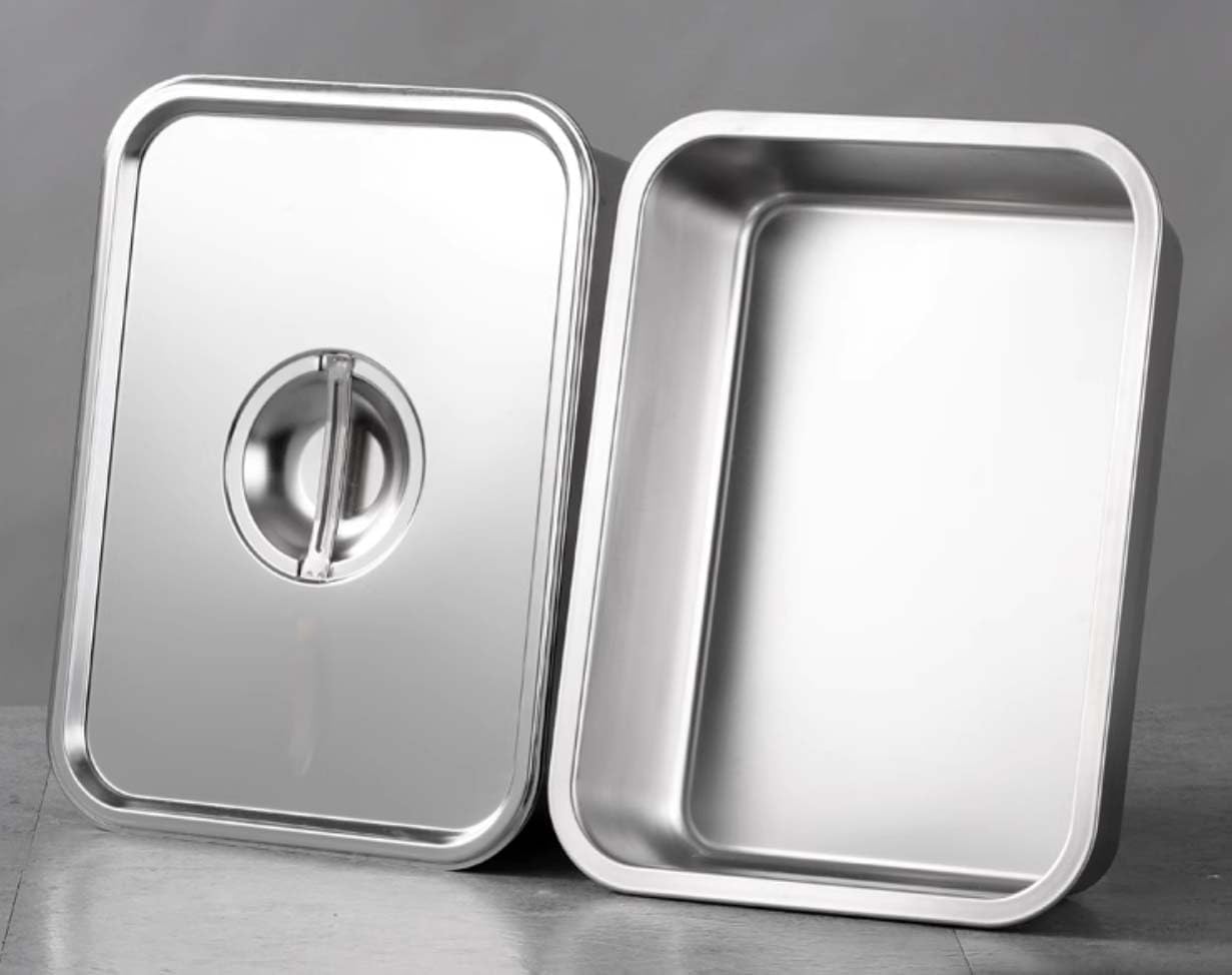 Edelstahlpfannen mit Deckel, Dampftischpfanne, Edelstahlbehälter-Set, stapelbare Dampfgarpfanne aus Metall (27 x 20 x 10 cm (Behälter-2+Deckel-2)) – Bild 4