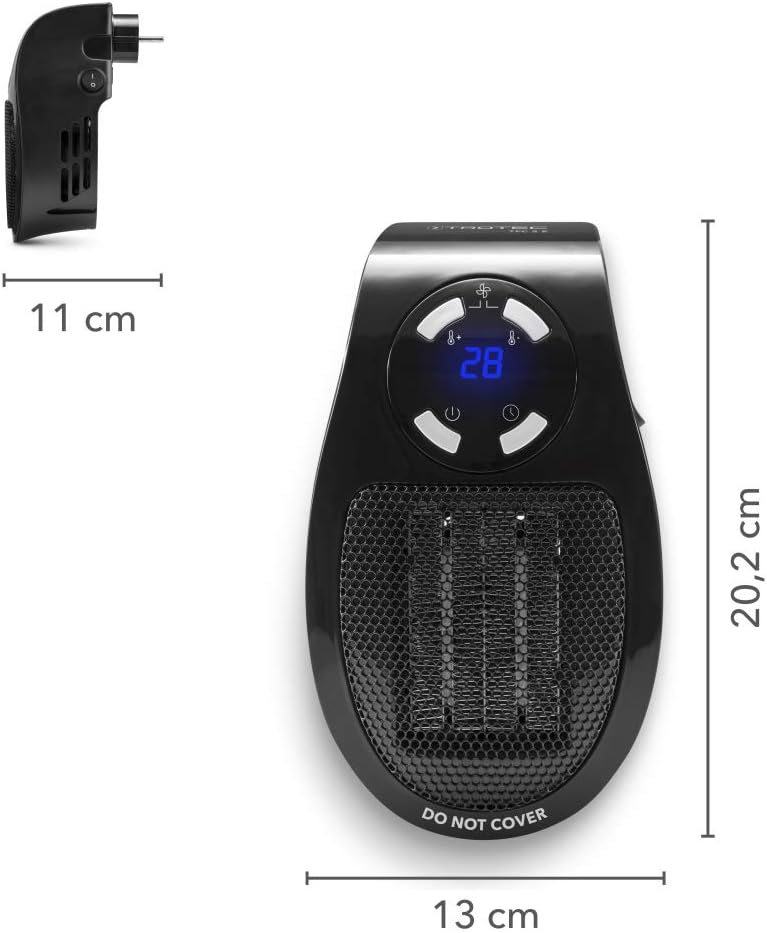 TROTEC Stecker-Heizlüfter TFC 2 E, Heizleistung 500 W, Mini-Keramikheizer für Räume bis 10 m²/25 m³, schwarz – Bild 3