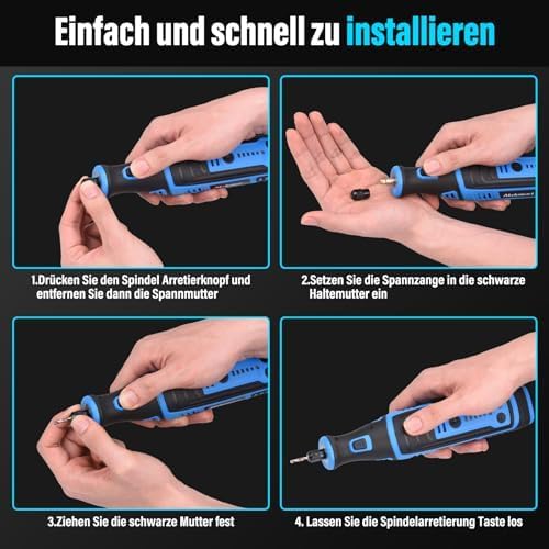 Multifunktionswerkzeug-Akku, 8 V 2,0 Ah Rotationswerkzeug mit LED-Licht, 5 Geschwindigkeiten 30.000 U/min Max, 135 Multifunktionswerkzeuge Zubehörset zum Bohren, Gravieren, Polieren, Schleifen, Rostentfernung – Bild 3