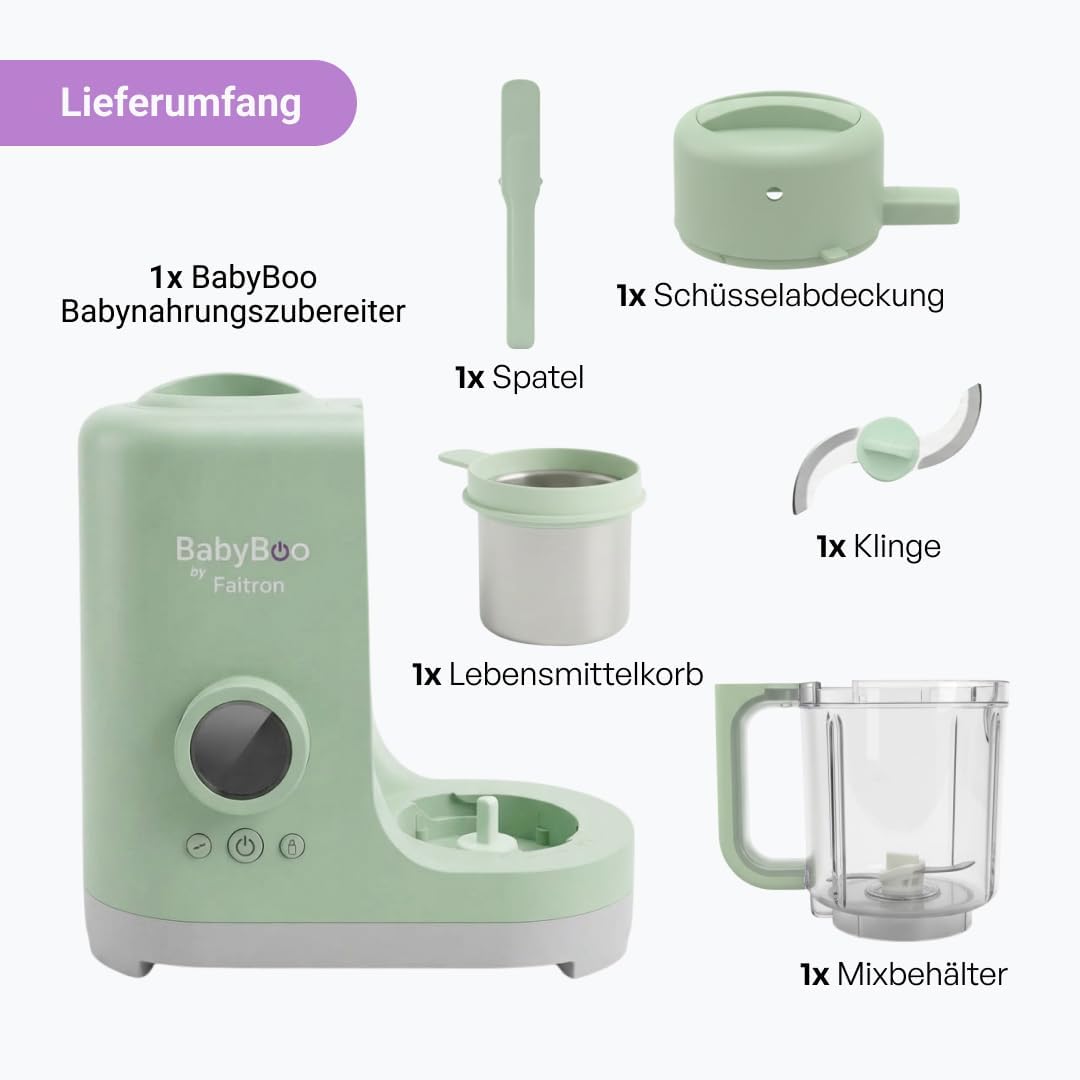 BABYBOO 7-in-1 Babynahrungszubereiter + Set mit Edelstahl-Innenbehältern Bundle – Dampfgaren und Mischen in 20 Minuten, Flaschenwärmer und Sterilisator, 2 Behälter + 2 Deckel, BPA-frei – Bild 3