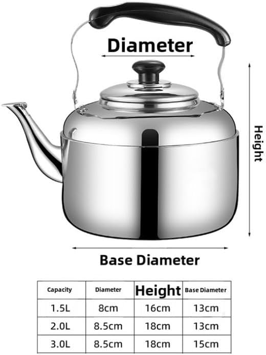 Flötenkessel Edelstahl 3L Pfeifkessel Wasserkocher Induktion Herd Teekessel mit Filter Ausgießer Wasserkessel Küchenkessel für Gas Elektro Herd Silber (3 l) – Bild 4
