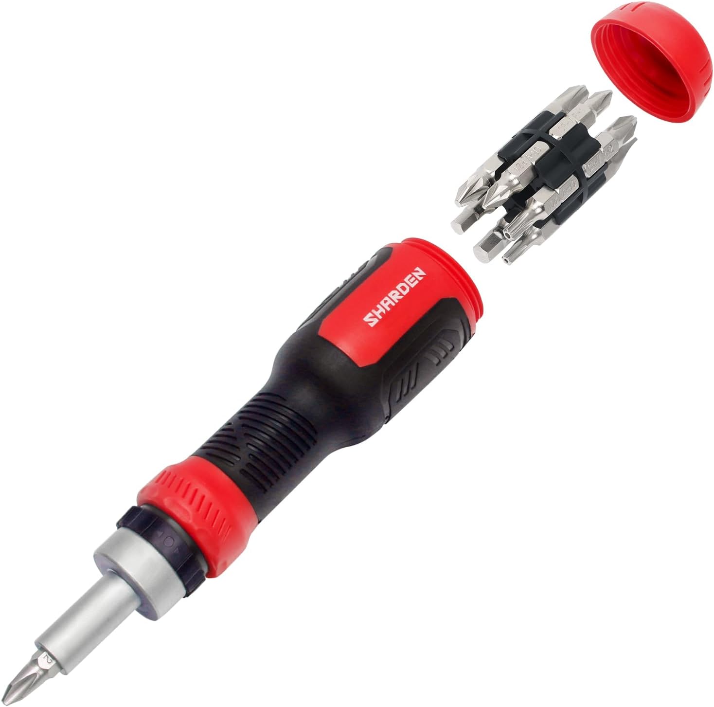 SHARDEN Ratschenschraubendreher 13-in-1 Ratschenschraubendreher Multibit-Schraubendreher Multitool All-in-One mit Torx-, Schlitz-, Kreuzschlitz-, Sechskant-, Pozidriv- und 1/4-Mutternschlüssel