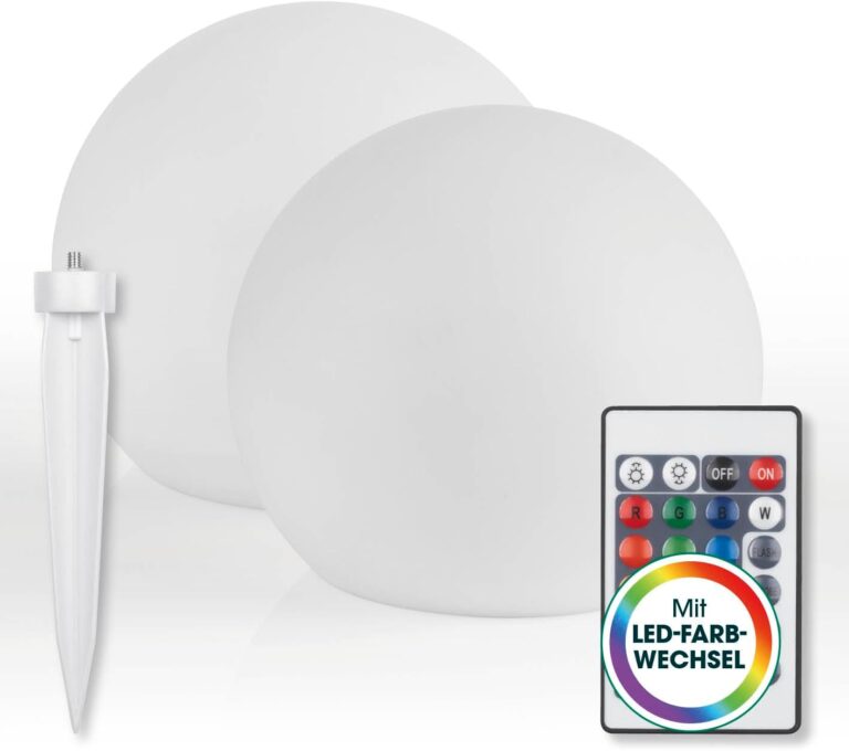 EASYmaxx 2er-Set LED-Solarleuchten mit Farbwechsel, dekorative Gartenleuchte mit LED-Beleuchtung, schöne Lichteffekte mit Tageslichtsensor, Innen- und Außengartendekoration, witterungsbeständig, Kugel 30 cm
