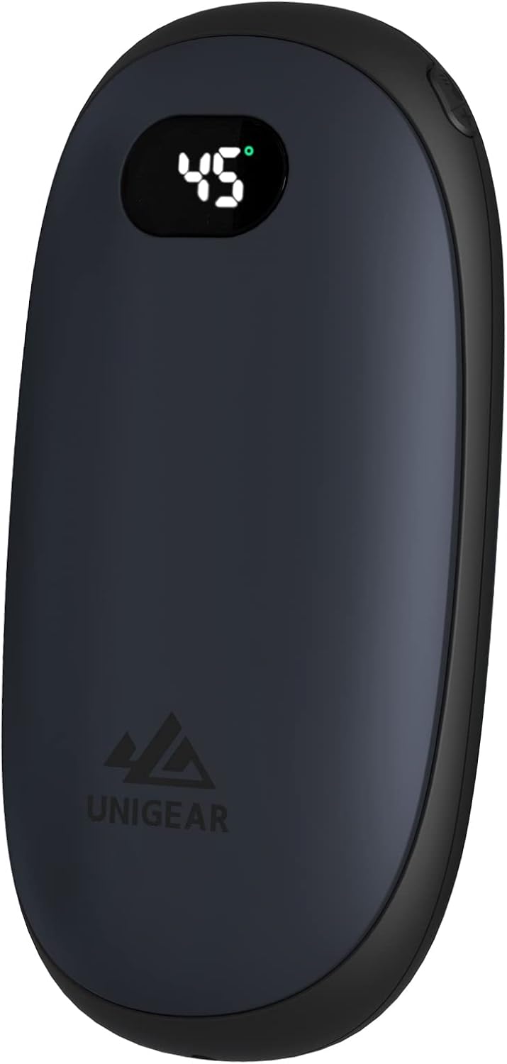 Unigear Wiederaufladbarer Handwärmer, 5200 mAh, wiederverwendbarer elektrischer Handwärmer, Powerbank, tragbar, USB, mit kostenlosen Heizeinstellungen von 35–55 °C und digitalem Bildschirm, Wärme für Raynauds Outdoor-Wandern | Wiederverwendbarer Taschenwärmer mit USB, freie Heizstufen 35-55 °C, tragbar für Outdoor-Wandern, Wärme bei kalten Händen