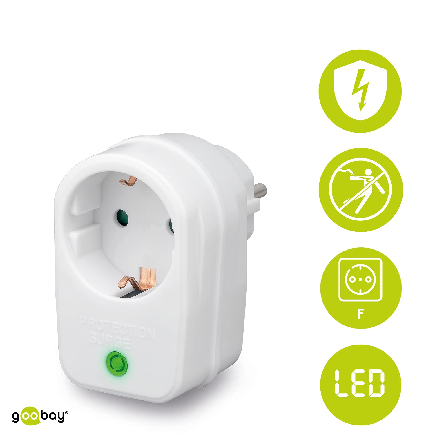 goobay Überspannungsschutz-Steckdose 16A 230V – Blitzschutz-Adapterstecker 3500W – Schutz vor Spannungsspitzen für TV, PC & Router – mit LED & Kindersicherung – Weiß 51270 – Bild 2