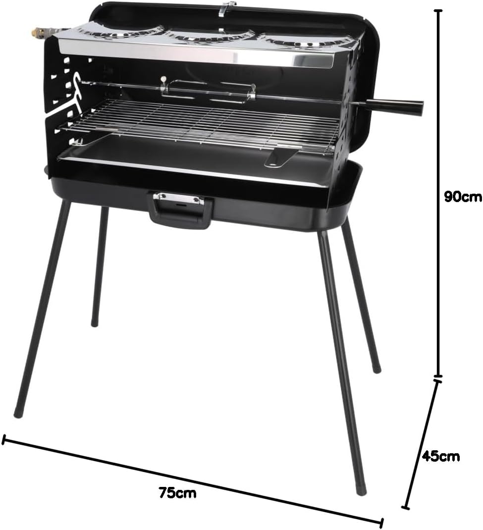 BERGER Camping-Gasgrill, faltbarer tragbarer Koffergrill mit 3 Brennern, 50 mbar für schnelles Kochen, 3 Kochfelder und ein Grillspieß inklusive, winddichter Camping- und Balkongrill – Bild 6