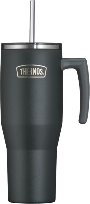 Thermosbecher mit Strohhalm und Gri...