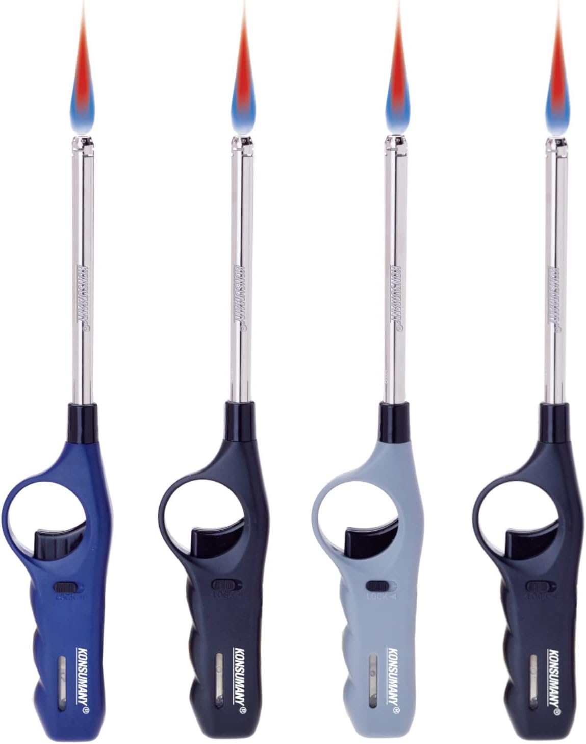 4 Stück Gasfeuerzeug, winddichtes Feuerzeug, Turbo Power, 27,5 cm lang, rote Sturmflamme, nachfüllbar
