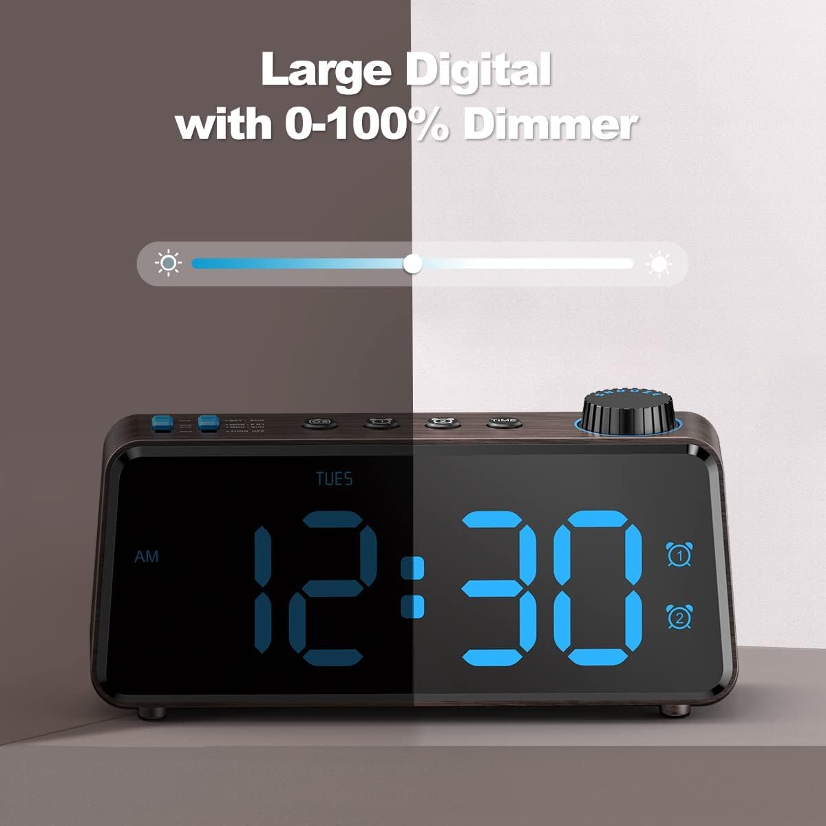 ANJANK Digitaler Radiowecker, 0–100 % dimmbar, Doppelwecker mit Wochentagen/Wochenende, USB-Ladegerät, einfache Einstellung, Netzbetrieb mit Batterie-Backup, großes Display, sehr gut lesbar in allen Räumen – Bild 3