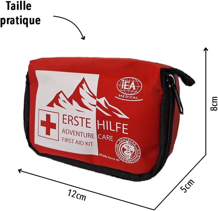 IEA Medical Outdoor Erste-Hilfe-Set – Kompaktes Reise-Apotheken-Wander-/Camping-/Fahrrad-Notfallset mit Pflaster, Kompressen, Schere, Pinzette, Zeckenpinzette & Karabiner | Kompakte, leichte Reiseapotheke mit Pflaster, Kompressen, Schere, Pinzette, Zeckenzange & Karabiner – ideal für unterwegs – Bild 4