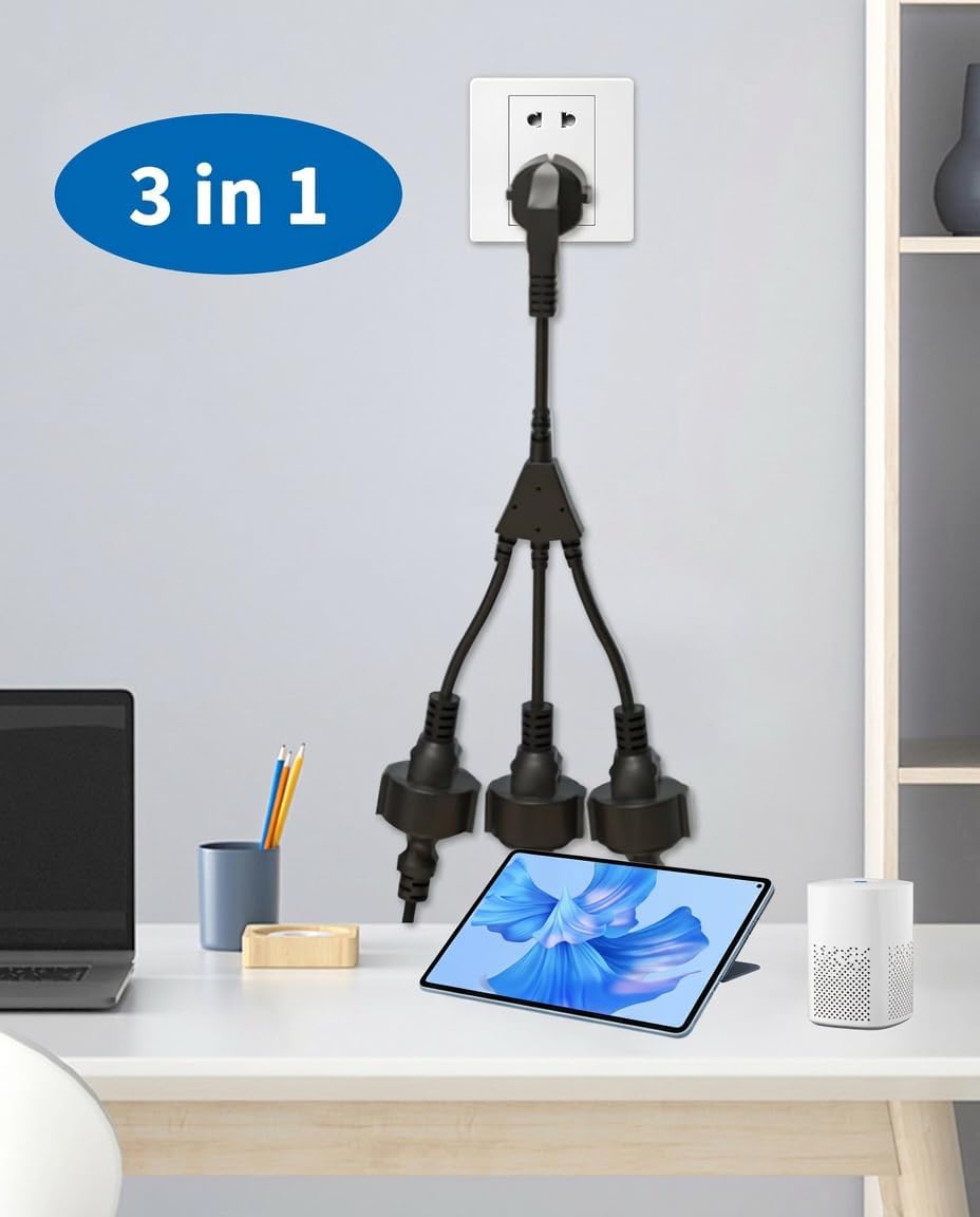 Outdoor-Verlängerungskabel mit 3 Schuko-Steckdosen: IP44 wasserdichte Stromkabelverlängerung – Outdoor-Steckdosenverteiler, Dreifachstecker für Zuhause, Büro, Outdoor – Bild 2