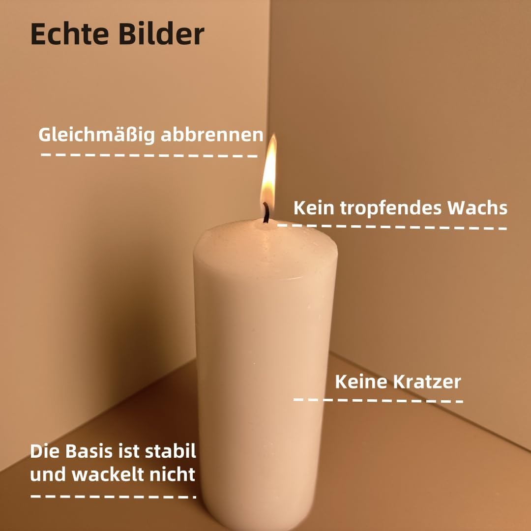 Candles Weiße zylindrische Kerze, perfekt für Hochzeiten und Partys, 6 cm x 15 cm, Stumpenkerze weiß, geruchlos, Notfallkerze groß, 2er-Pack (2,6 cm x 15 cm) – Bild 5