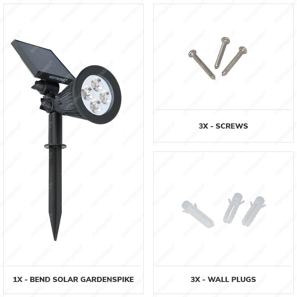 HOFTRONIC - Solar-Gartenstrahler Bend, IP65 wasserdicht, 3000 K, Gartenleuchte, LED-Solarleuchten für den Außenbereich, Solarleuchte, Erdspieß, Wegeleuchte mit Winter-Solarpanel, warmweiß, Garten-Solarstrahler – Bild 10