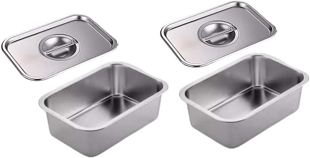 Edelstahlpfannen mit Deckel, Dampftischpfanne, Edelstahlbehälter-Set, stapelbare Dampfgarpfanne aus Metall (27 x 20 x 10 cm (Behälter-2+Deckel-2))