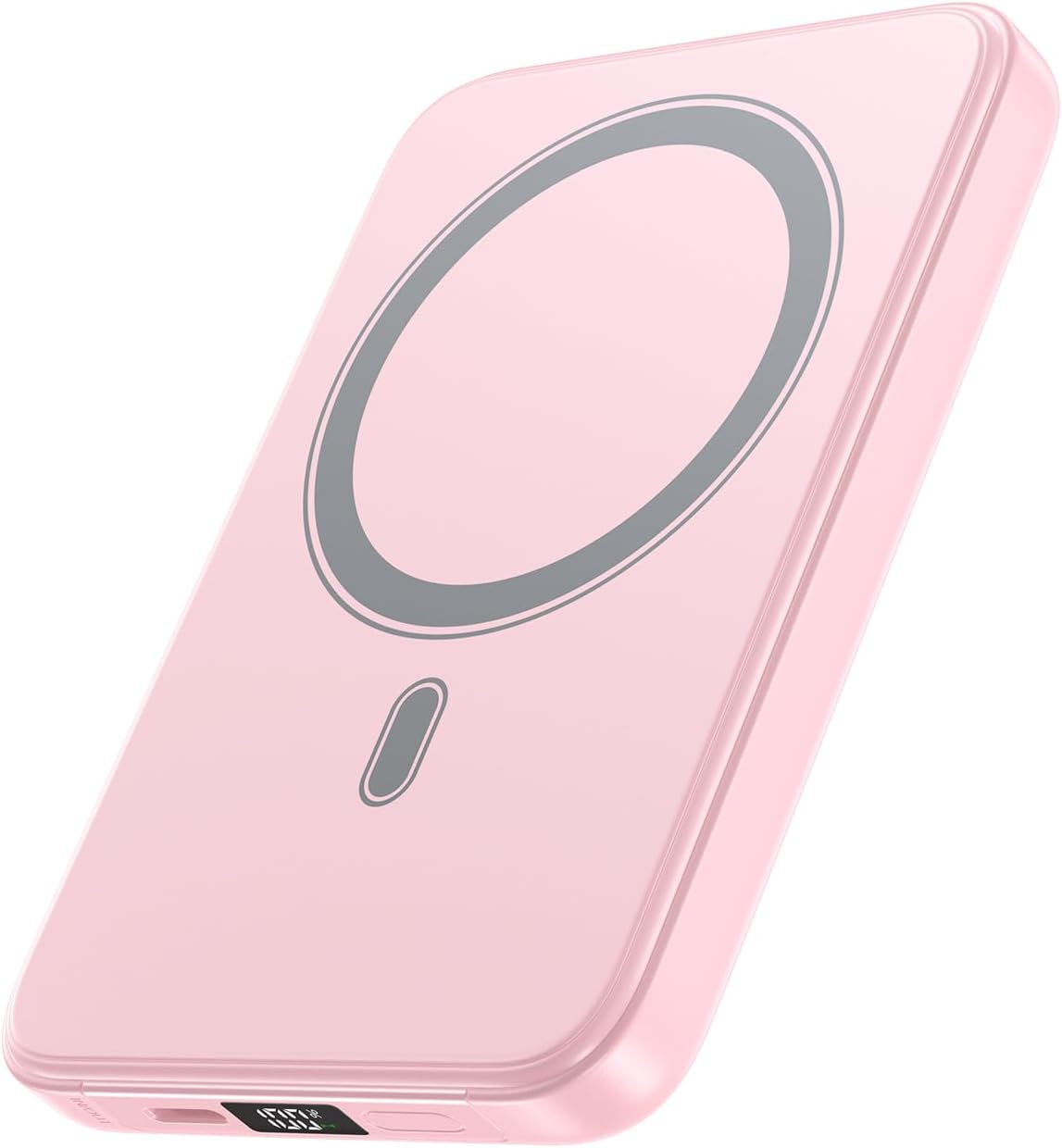 A ADDTOP Magnetische Powerbank 10000 mAh – 20 W Schnelllade-iPhone-Ladegerät für magnetisches, ultraschlankes kabelloses tragbares Ladegerät mit USB-C-Ein- und Ausgang, LED-Display-Akku für iPhone 17/16/15/14/13/12, Pink