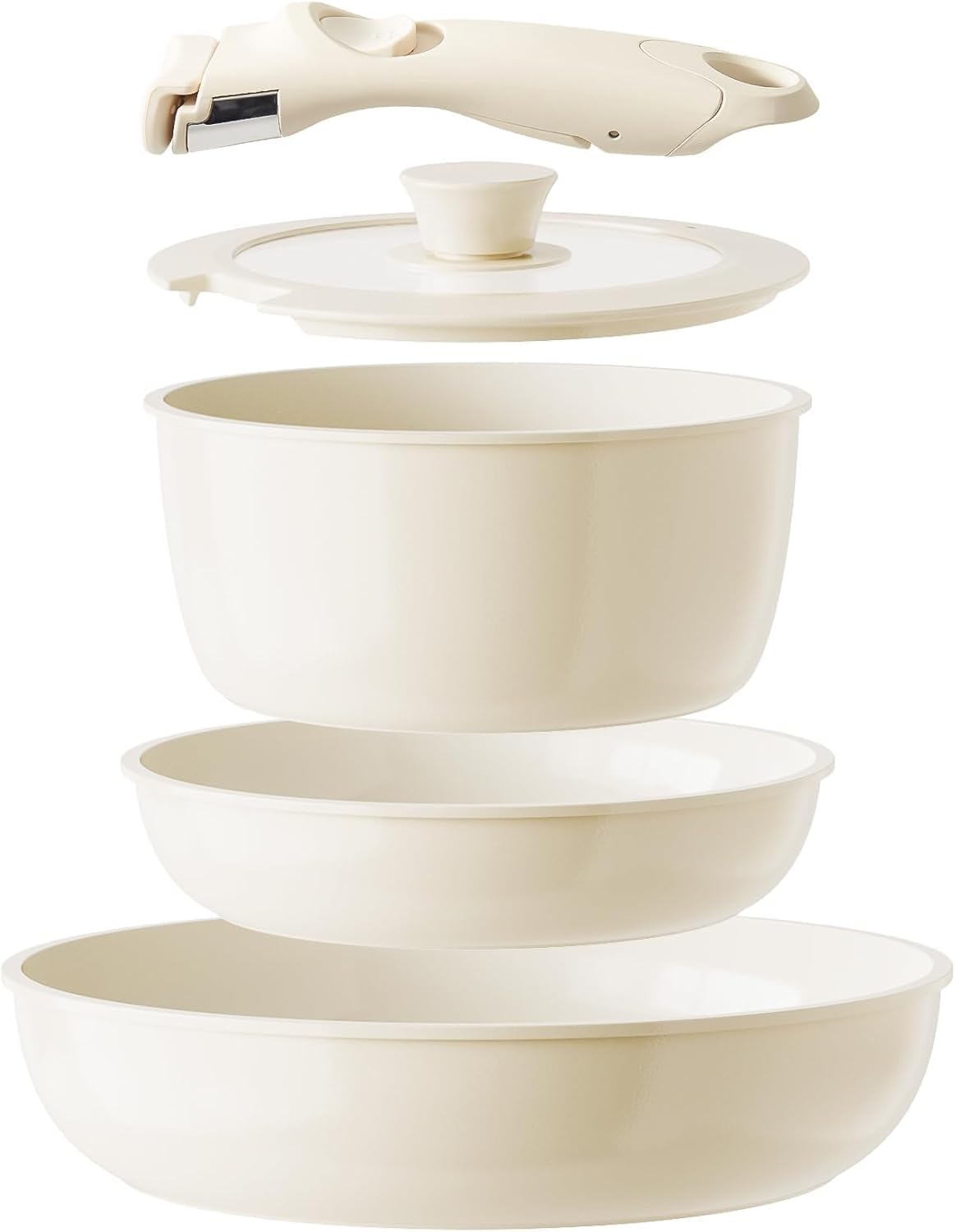 Redchef Keramik-Pfannenset mit abnehmbarem Griff, 5-teilige Töpfe mit abnehmbarem Griff, Induktion, platzsparendes Kochgeschirr (PTFE-frei, PFAS-frei, PFOA-frei), ofen- und spülmaschinenfest
