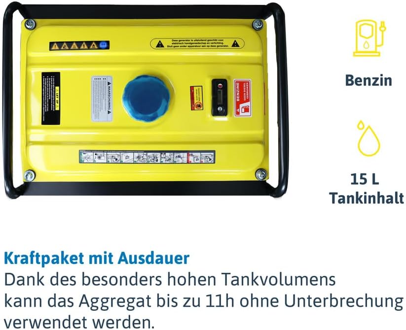 Dönges Stromerzeuger Benzin leise 2200 Watt, Notstromaggregat mit 2 x 230 V Steckdosen, 11 Stunden Betriebszeit, Stromerzeuger 15 L Tank für Outdoor, Camping, Garten, Heimwerker zur mobilen Stromversorgung – Bild 6