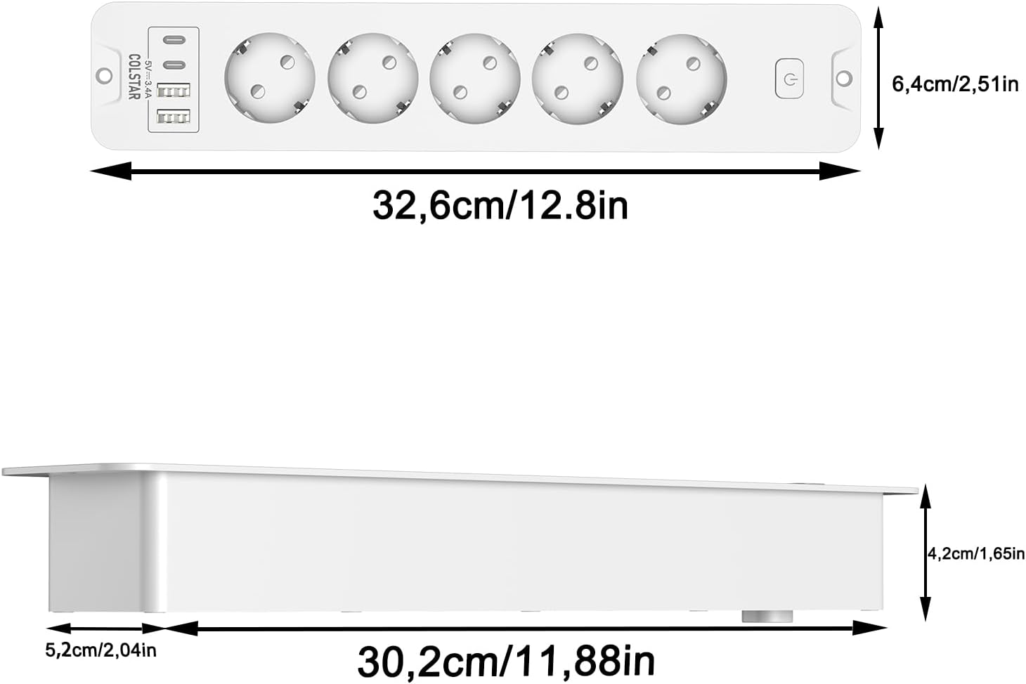 Ausziehbare Steckdosenleiste 5-fach mit 4 USB (2 USB-C, 2 USB-A), 16 A, 2 m Kabel, Energiesparschalter – unsichtbare Steckdose für einen sauberen Schreibtisch – Bild 6