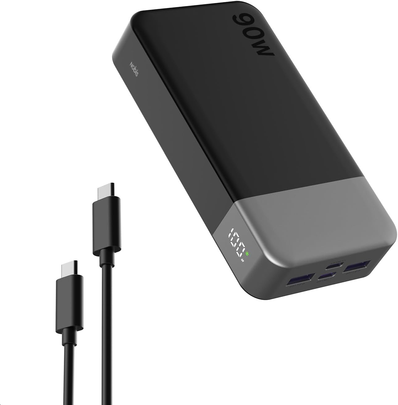 NOBIS 90 W Powerbank 20000 mAh Schnellladefunktion | 4-Port-USB-C/USB-A-Powerbank-Laptop, kompatibel mit Dell, Lenovo, Steam Deck, Phone Series und für Samsung Galaxy