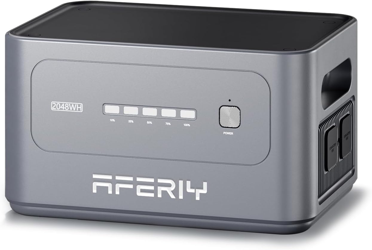AFERIY AF-P280-B 2048Wh LiFePO4-Erweiterungsbatterie, 4 x parallel bis zu 10240 Wh, 4000+ Zyklen, LED-Anzeige, -10 °C bis 40 °C, kompatibel mit 2800 W Power Station