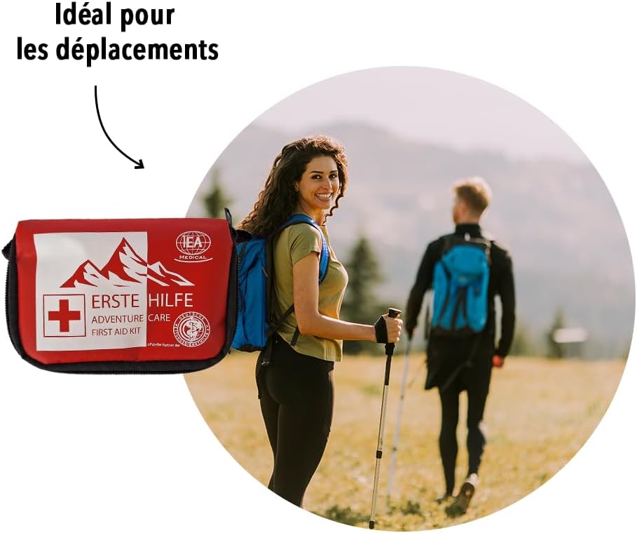 IEA Medical Outdoor Erste-Hilfe-Set – Kompaktes Reise-Apotheken-Wander-/Camping-/Fahrrad-Notfallset mit Pflaster, Kompressen, Schere, Pinzette, Zeckenpinzette & Karabiner | Kompakte, leichte Reiseapotheke mit Pflaster, Kompressen, Schere, Pinzette, Zeckenzange & Karabiner – ideal für unterwegs – Bild 3