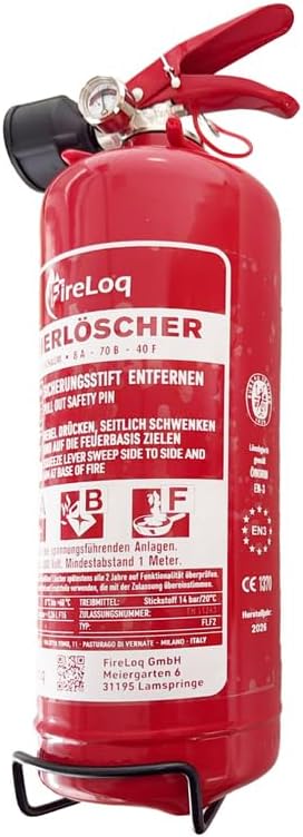 2L Fettfeuerlöscher ABF 8A | 70B | 40F mit Prüfzertifikat, Wandhalterung und Manometer – Bild 5