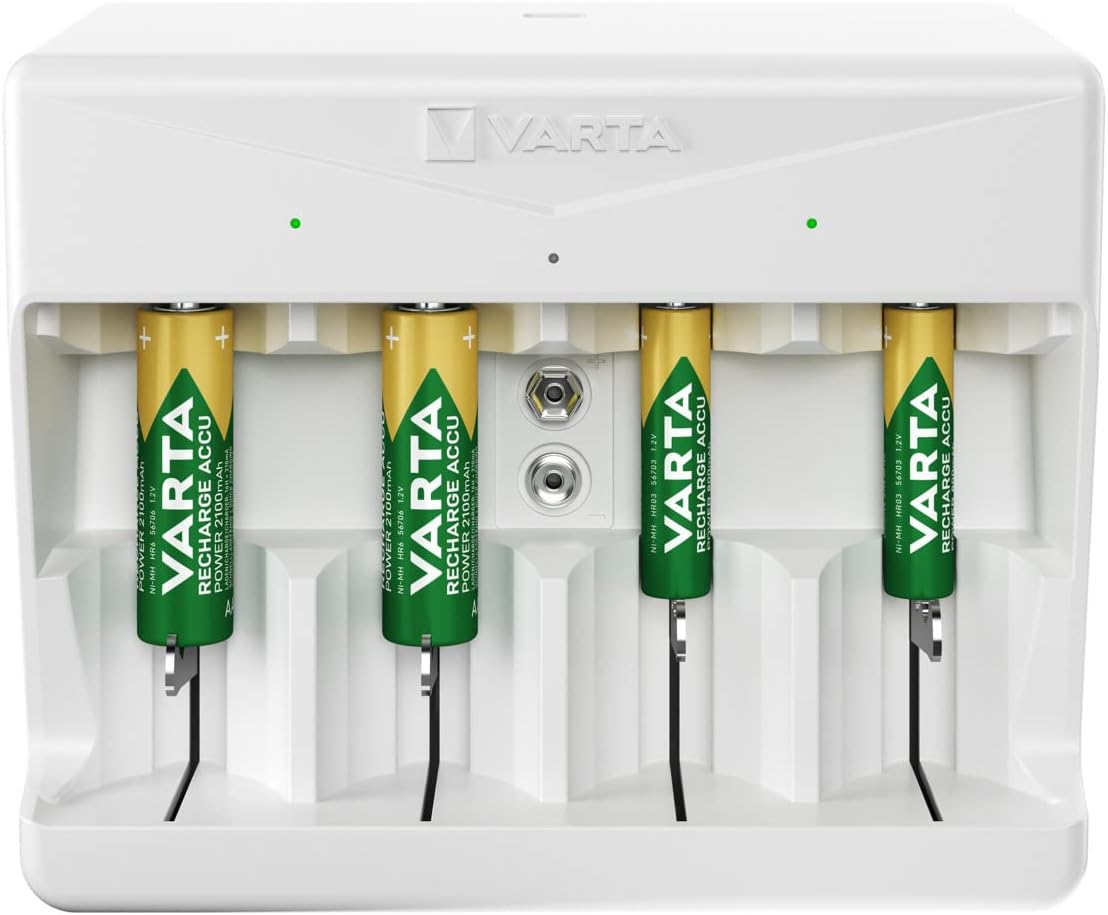 VARTA Batterieladegerät, Batterieladegerät für wiederaufladbare Batterien, lädt 2 oder 4 AA, AAA, C, D oder 1 x 9 V gleichzeitig, Universal-Ladegerät, mit Sicherheitsabschaltung, unbestückt | für wiederaufladbare NiMH-Akkus, Sicherheitsabschaltung, Überlade- und Verpolungsschutz, mit LED-Ladeanzeige, kompaktes Gerät – Bild 4
