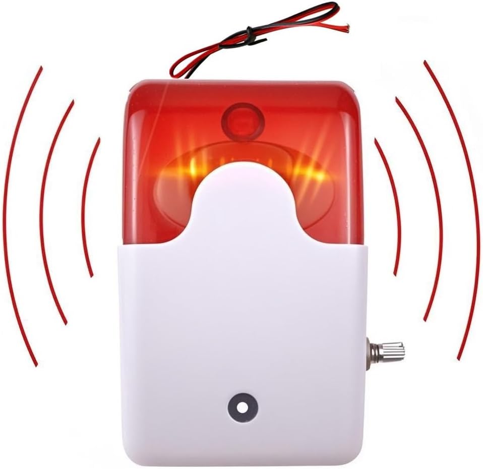 12 V Blitzsirene mit 110 dB Alarm – Lauter Blitzalarm für Sicherheitssysteme | Stroboskop-Blinklicht | Einstellbare Lautstärke | Wandmontage | ABS-Gehäuse