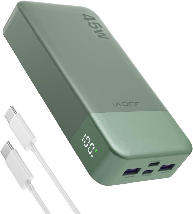 JUOVI Tragbare Powerbank, 20000 mAh Schnellladefunktion, 45 W Akkupack, Powerbank, Schnellladung, 2 USB-C 2 USB-A mit LED-Anzeige, Akkubank kompatibel mit Smartphone, Laptop, Tablet, Notebook J2621 (Grün)