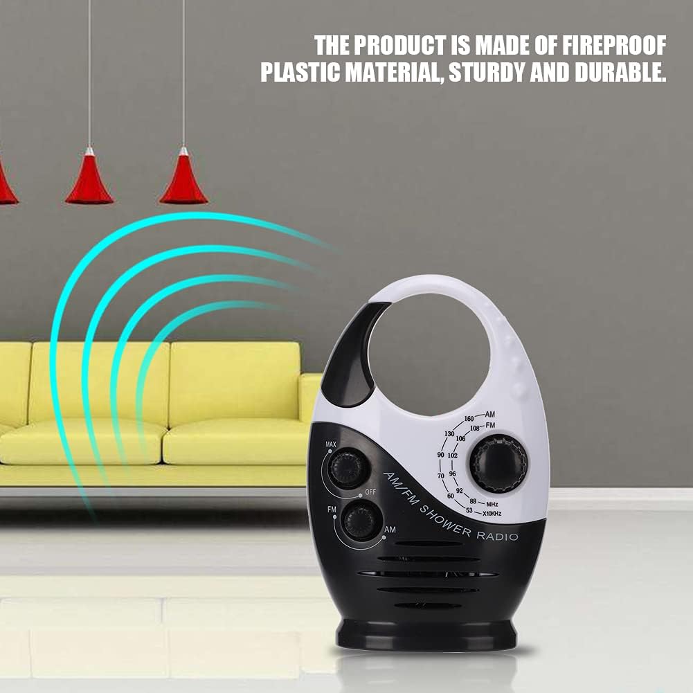 Yunseity Wasserdichtes Duschradio, tragbares AM-FM-Radio mit Hakendesign, batteriebetriebenes Radio, eingebauter Lautsprecher, für Badezimmer, Küche, Outdoor (schwarz) – Bild 9