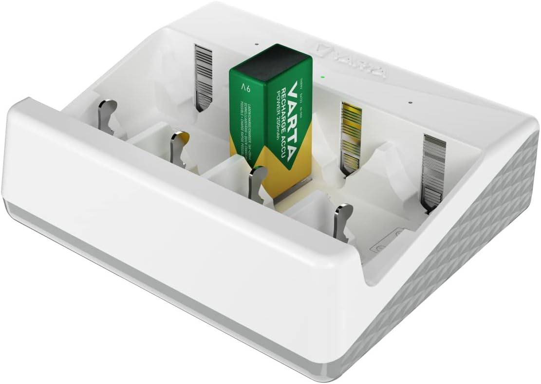 VARTA Batterieladegerät, Batterieladegerät für wiederaufladbare Batterien, lädt 2 oder 4 AA, AAA, C, D oder 1 x 9 V gleichzeitig, Universal-Ladegerät, mit Sicherheitsabschaltung, unbestückt | für wiederaufladbare NiMH-Akkus, Sicherheitsabschaltung, Überlade- und Verpolungsschutz, mit LED-Ladeanzeige, kompaktes Gerät – Bild 6