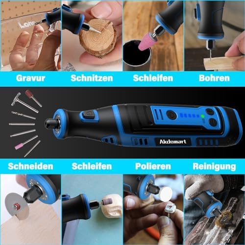 Multifunktionswerkzeug-Akku, 8 V 2,0 Ah Rotationswerkzeug mit LED-Licht, 5 Geschwindigkeiten 30.000 U/min Max, 135 Multifunktionswerkzeuge Zubehörset zum Bohren, Gravieren, Polieren, Schleifen, Rostentfernung – Bild 4