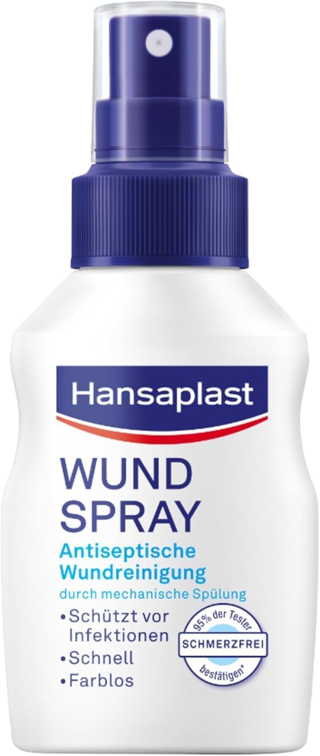 Hansaplast Wundspray 1er Set (50 ml) zur antiseptischen Wundreinigung, Wunddesinfektionsspray für empfindliche Haut, farblose Wunddesinfektion | Antiseptische Wundreinigung, mechanische Spülung, Schutz vor Wundinfektionen, farblos, hautfreundlich