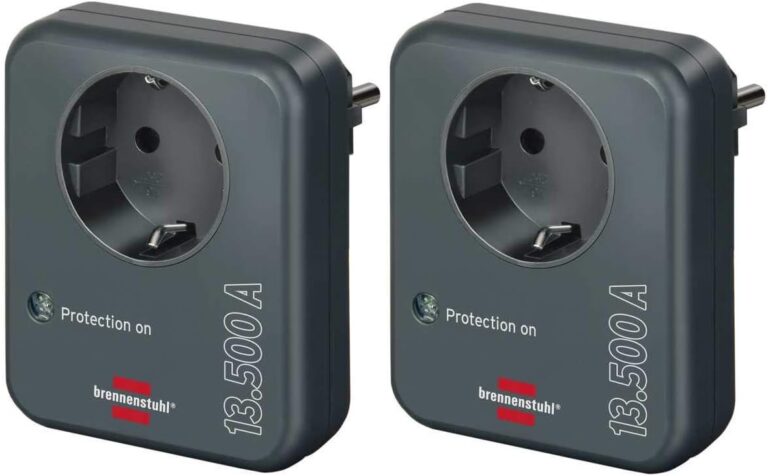 Brennenstuhl Steckdosenadapter mit Überspannungsschutz 13.500 A, Adapter als Blitzschutz für Elektrogeräte, anthrazit (2 Stück)