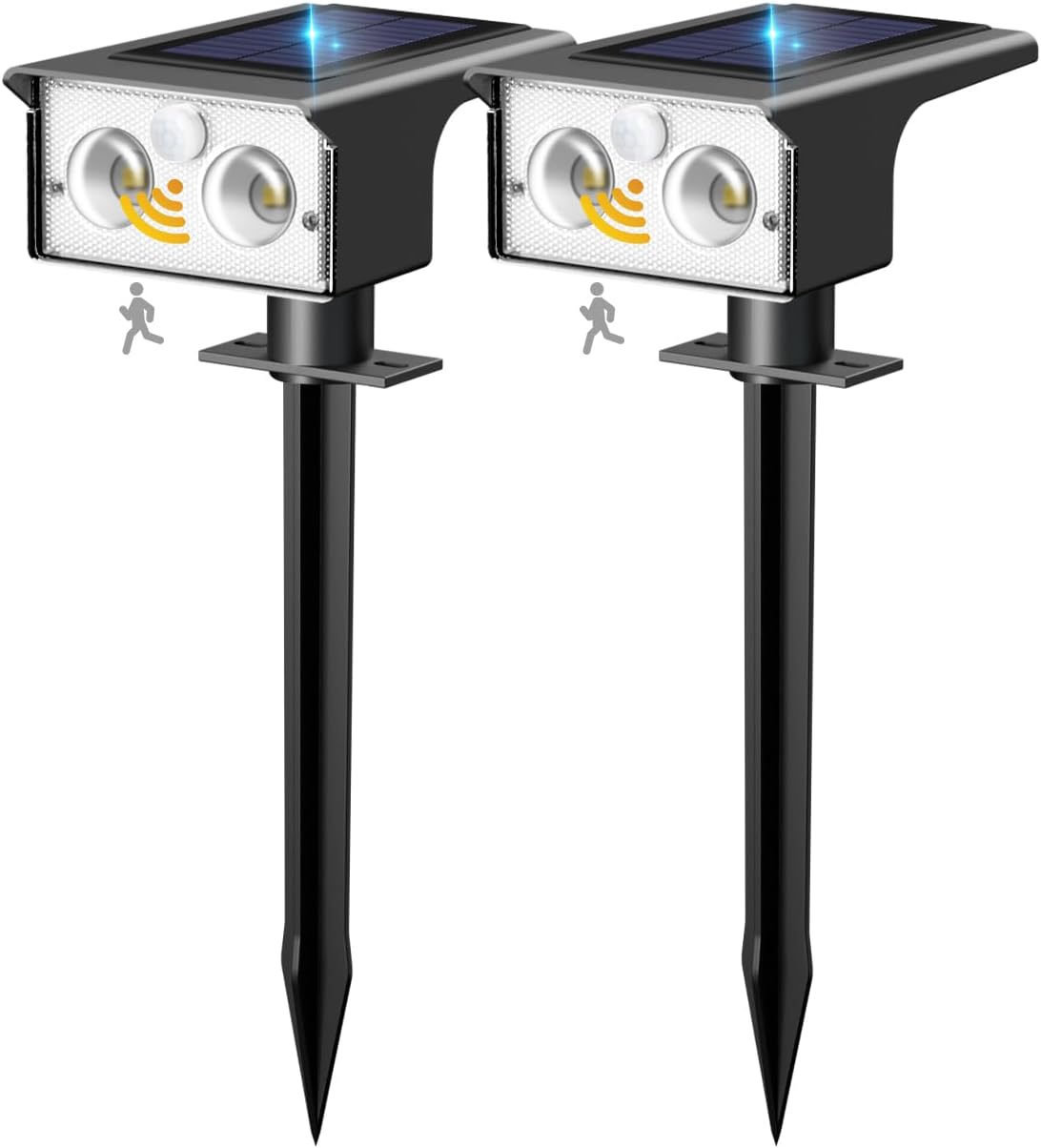 btfarm 2 Stück Solarleuchten für den Außenbereich mit Bewegungsmelder, 3 Modi Solarstrahler für den Außenbereich Garten IP65 Wasserdichter LED-Solarstrahler, 6500K Solarleuchten Außen für Eingang, Terrasse, Treppen, Kaltweiß