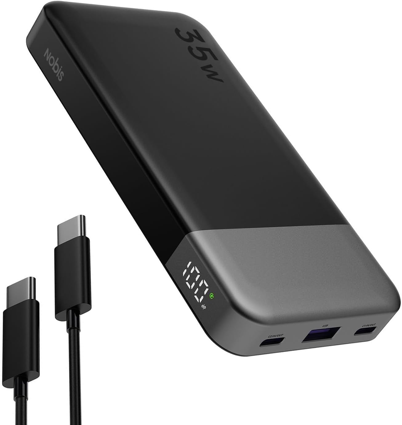 NOBIS 35 W Powerbank 10000 mAh Externer Akku mit Digitalanzeige | USB C Ladegerät Quick Charge PD QC, tragbare Powerbank für Smartphone, Tablet, Kamera