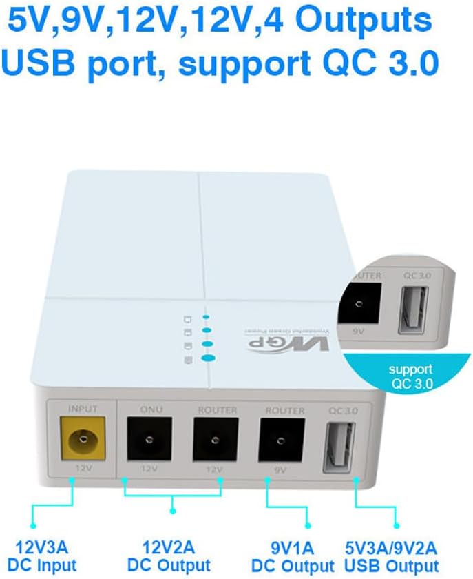 12 V DC Mini-USV, unterbrechungsfreie Stromversorgung, Batterie, 13500 mAh, Batterie-Backup-Powerbank mit Ausgang DC 9 V, 12 V, USB, 5 V für WLAN-Router, ONU-Modem, POE-Kamera, Alarmtelefon – Bild 3