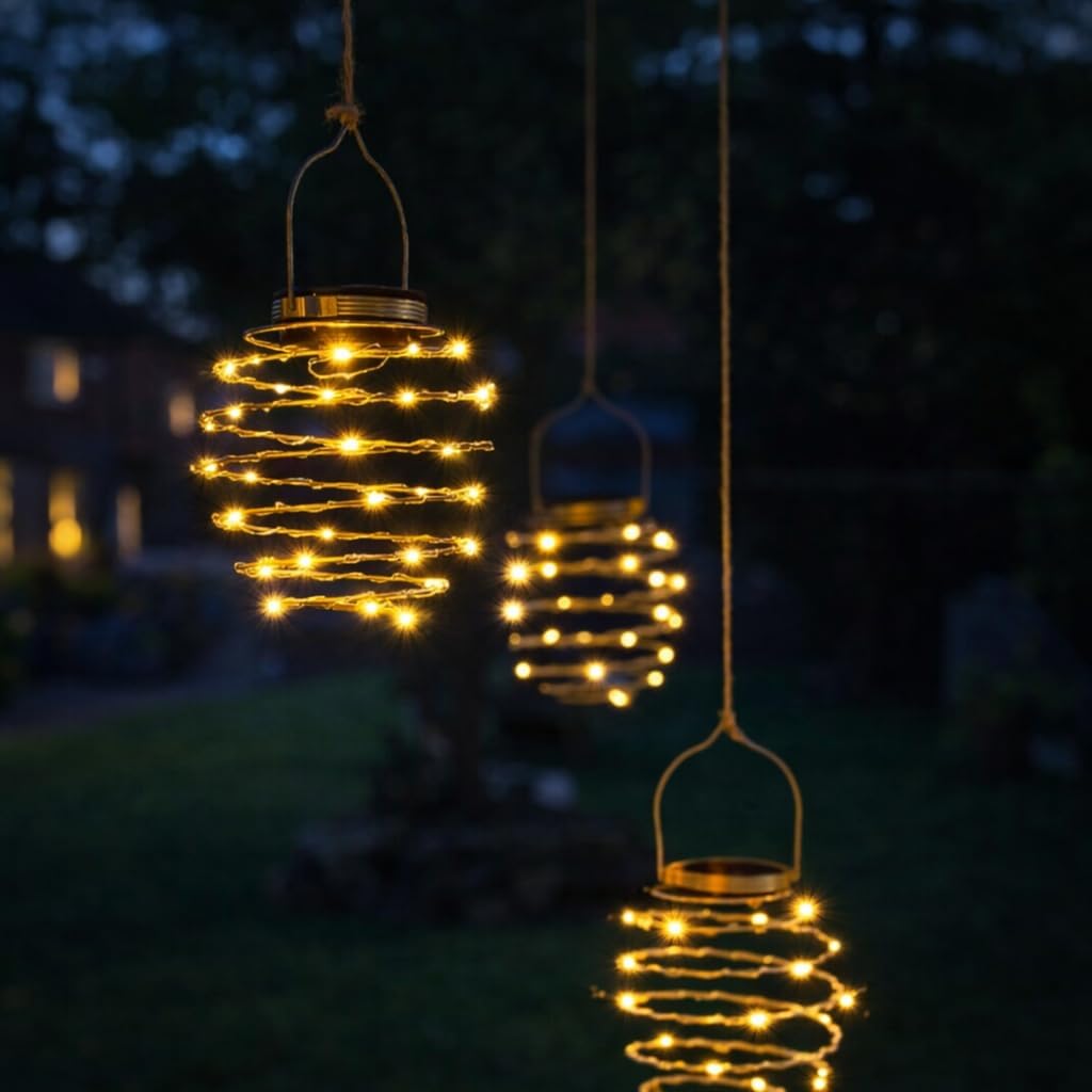 Festliche Lichter Set mit 4 solarbetriebenen LED-Spirallaternen für den Außenbereich, Solarlaterne zum Aufhängen, solarbetriebene Laterne, Solar-Gartenleuchten für die Gartenbeleuchtung im Freien (4 Solarspiralen) – Bild 6