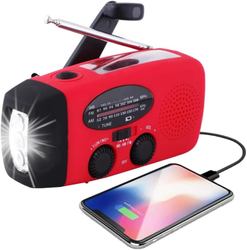Notfall-Aufziehradio mit wiederaufladbarem USB-Ladegerät/3 LED-Taschenlampe/AM/FM/Wetter/tragbares Solar-Handkurbelradio für Haushalt und Outdoor, Camping, Wandern, Reisen – Bild 7