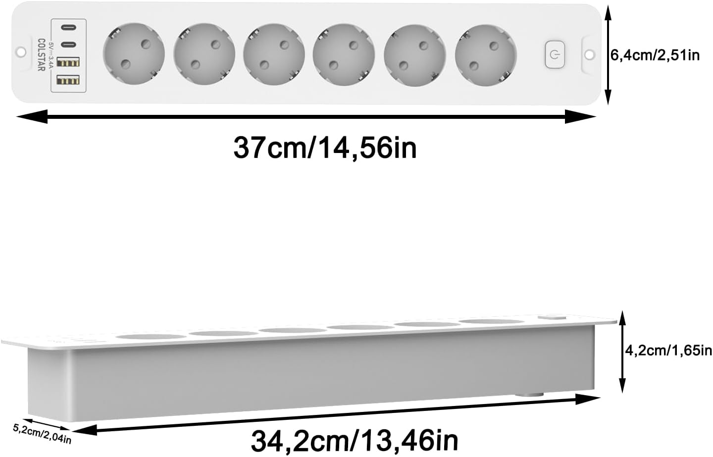 Ausziehbare Steckdosenleiste 6-fach mit 4 USB (2 USB-C, 2 USB-A), 16 A, 2 m Kabel, Energiesparschalter – unsichtbare Steckdose für einen sauberen Schreibtisch – Bild 6