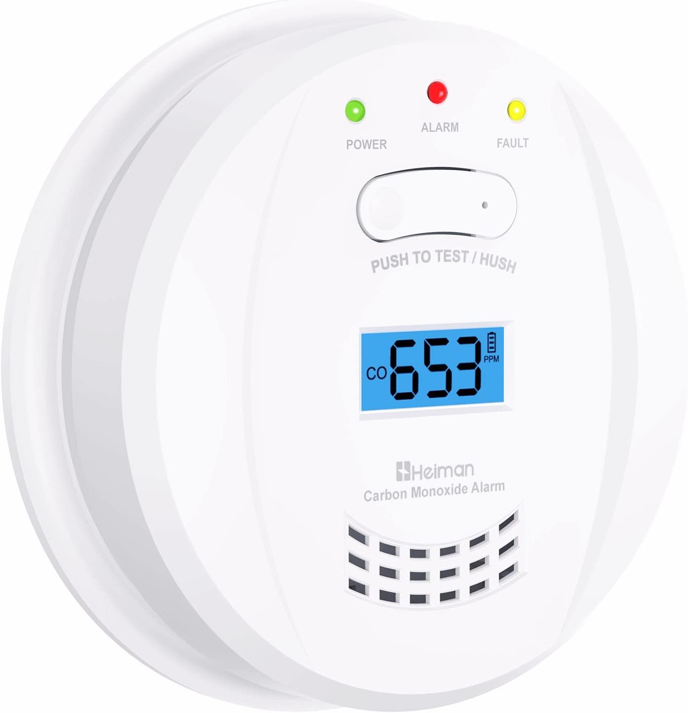 Heiman Co 723ESY Kohlenmonoxidmelder mit LCD-Display, 5 Jahre Batterielebensdauer, 10 Jahre Sensorlebensdauer, Testtaste