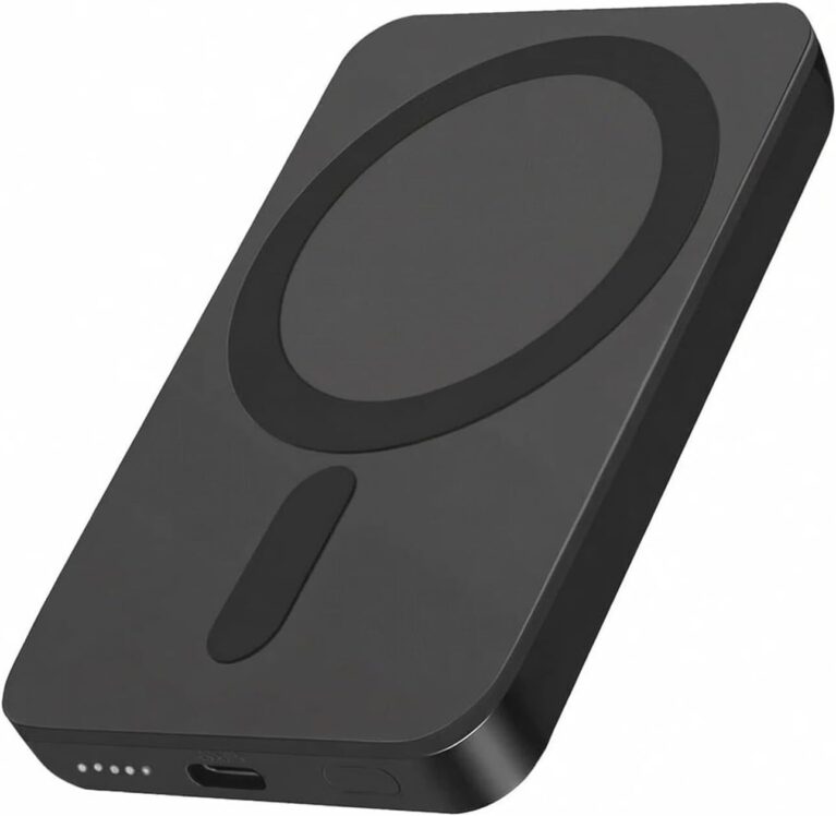 Miady Powerbank für Magsafe, 5000 mAh 5 W kabelloses magnetisches Laden & 12 W USB-C-Schnellladung, ultraschlanke tragbare externe Handy-Akkus, für iPhone 17/16/15/14/13/12/Pro/Pro Max (schwarz)
