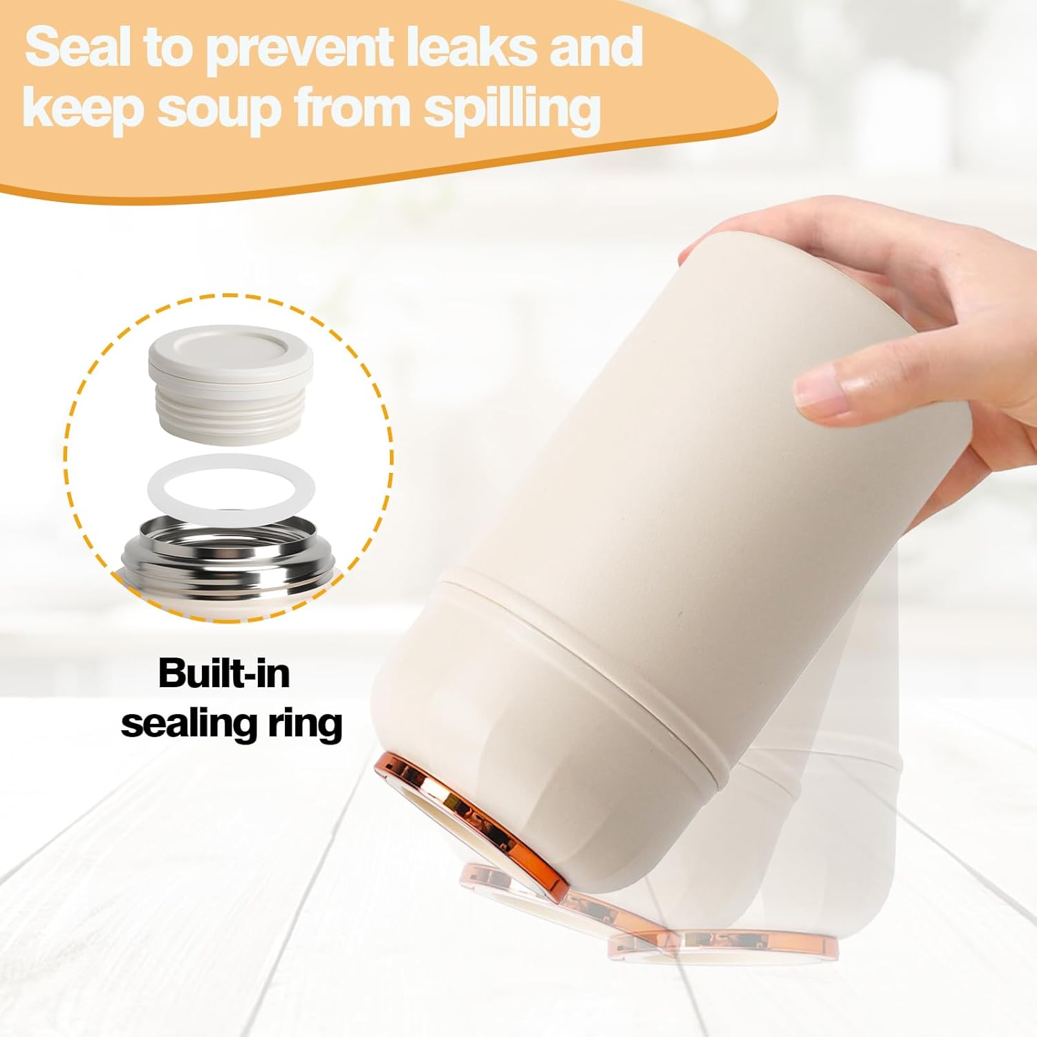 500 ml Thermobehälter für Lebensmittel mit Löffel, Edelstahl Thermobecher Suppe, auslaufsicherer Warmhaltebehälter Lebensmittel, Thermobehälter Suppe Warmhaltebox Lunchbox Thermal für Büro, Arbeit To Go, Camping – Bild 6