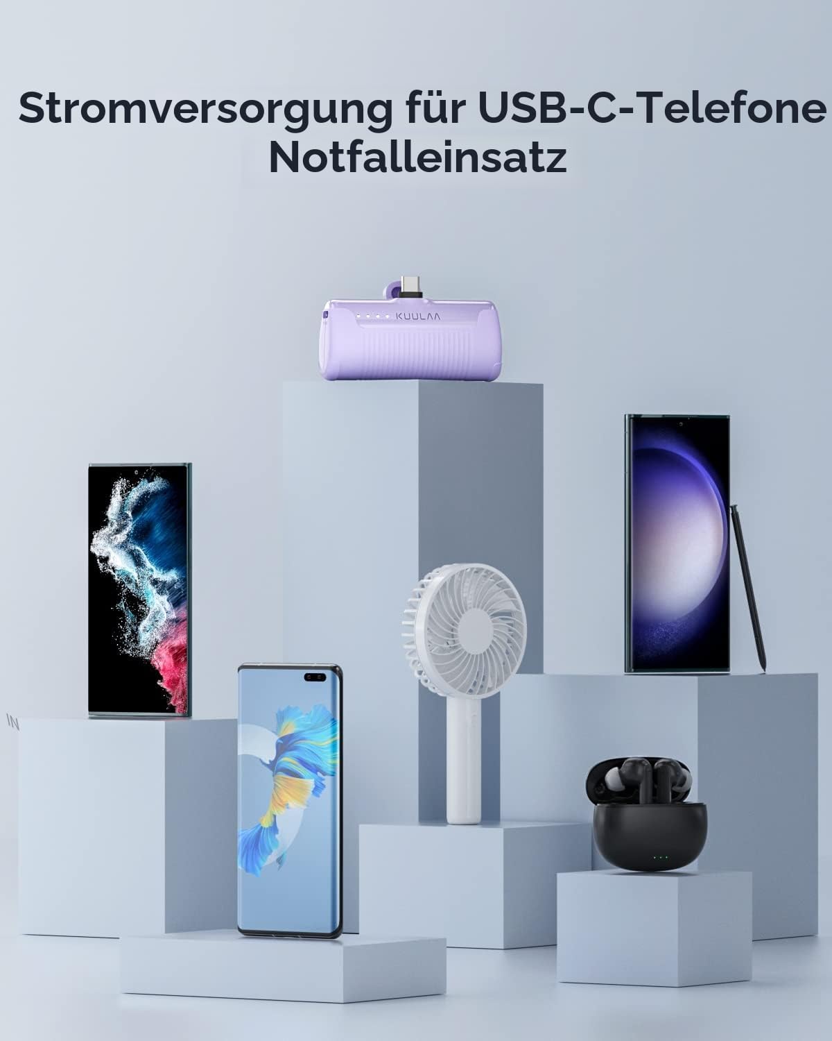 Kuulaa Power Bank USB C 4500 mAh, Mini Externer Akku, Schnellladung Typ C Power Bank ohne Kabel, Klein aber Stark Handy Tragbare Ladegeräte Kompatibel mit Samsung, Huawei, USB C Handys – Bild 7