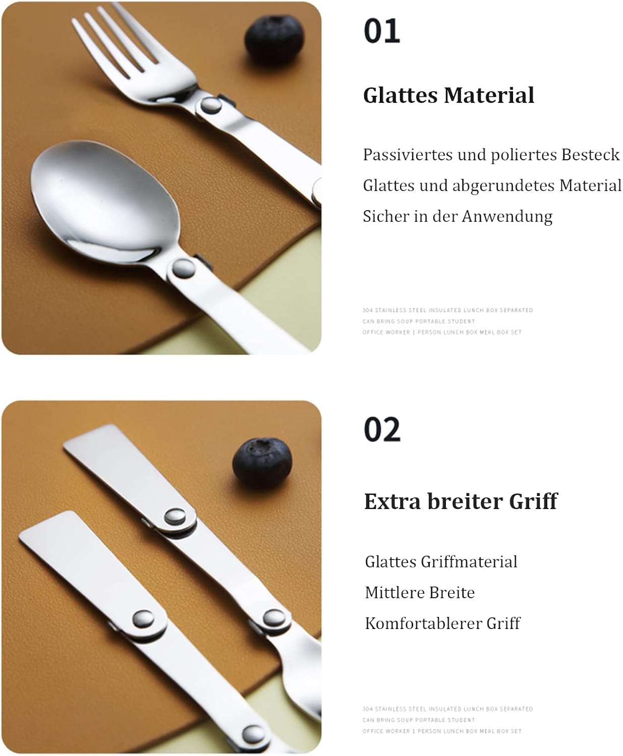 ENLACE Klappgabeln und Löffel-Set, faltbares Löffel- und Gabel-Set aus 304 Edelstahl mit zwei Kunststoffbehältern für Reisen, Camping, Thermoskanne, Picknick, andere Outdoor-Aktivitäten – Bild 3