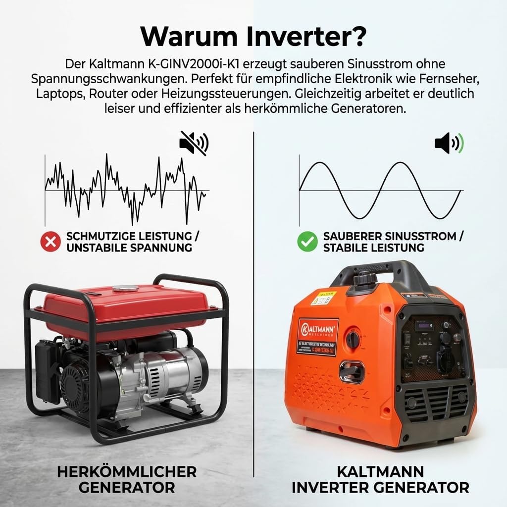 Leiser Inverter Stromerzeuger 2000 W – Tragbarer Benzin-Notstromgenerator mit reiner Sinuswelle, Eco-Modus, Parallelbetrieb, USB-C & 230 V – Ideal für Camping, Wohnmobil, Wohnwagen & Outdoor-Einsatz – Bild 6